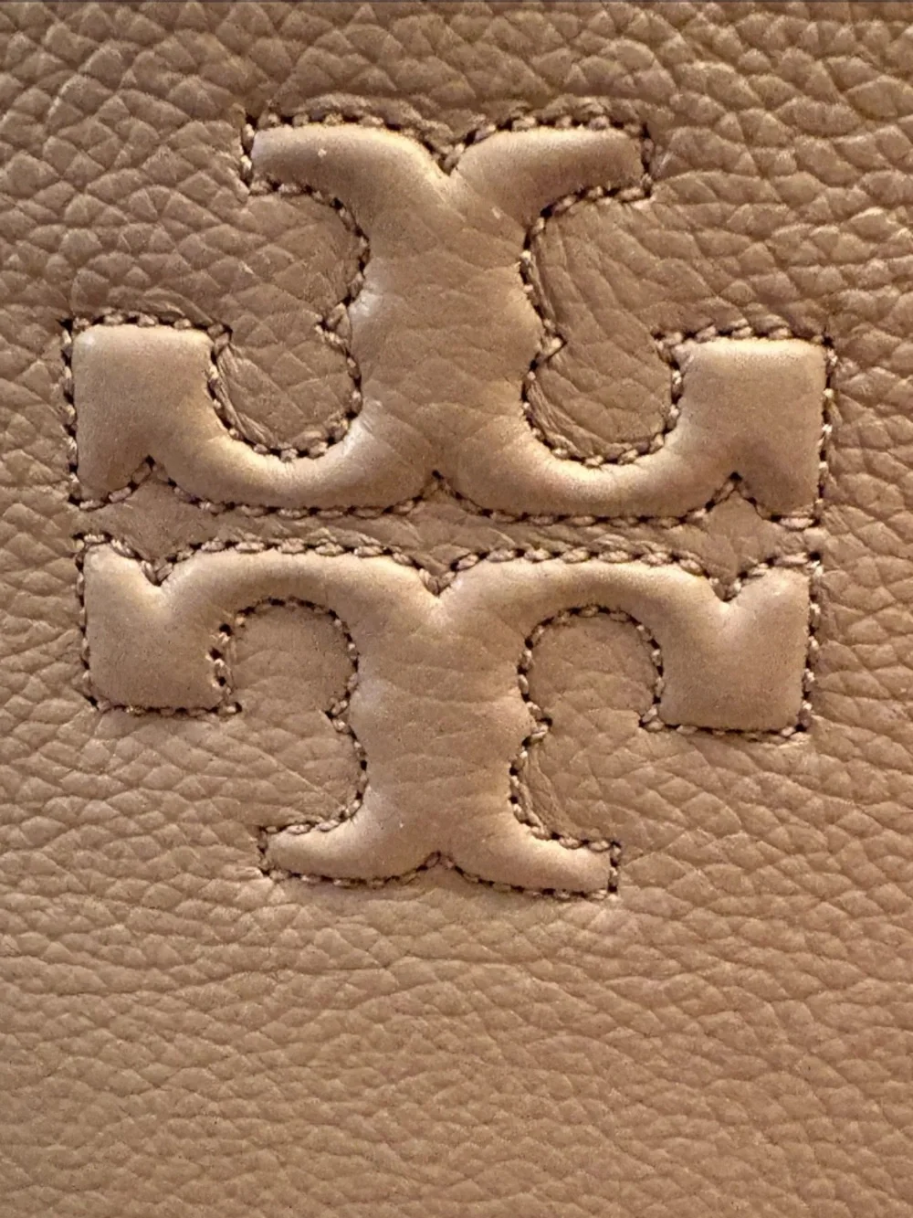 Tory Burch Ella Tan Pebbled Leather and Canvas Tote
